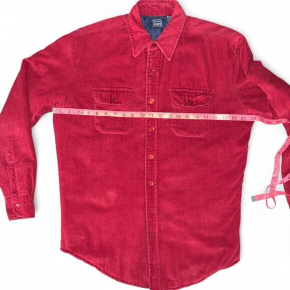 Vintage Sears 70s 80s Red Corduroy Button-Up Quilted Lined Long Sleeve Shirt Med - Picture 6 of 8